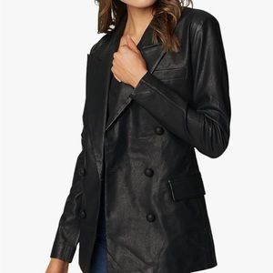 BLANKNYC Double Breasted Long Vegan Leather Blazer